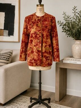 VINTAGE 70s/80s Hand Tailored Oversized Floral Corduroy Jacket - EU44
